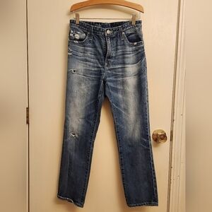 AG Adriano Goldschmied Isabelle high-rise straight leg destroyed knee crop 28R